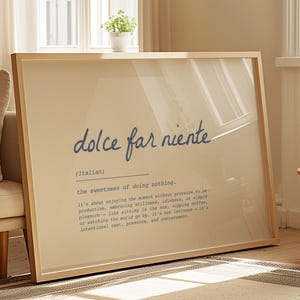 Impressão de definição Dolce Far Niente, decoração de parede italiana com mindfulness, citações de amor-próprio, afirmações positivas italianas inspiradoras para impressão