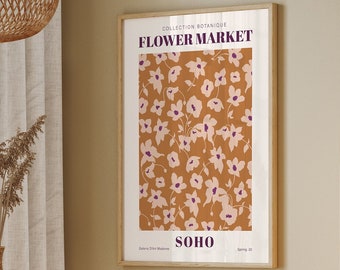 Stampa del mercato dei fiori, poster del mercato dei fiori SOHO, poster di Londra Stampa artistica floreale Stampa floreale astratta Boho colorata, download digitale