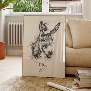 Funny Christmas Restroom Sign Funny Bathroom Poster, Cute Christmas card Nice Ass Donkey Poster Holiday Wall Decor Xmas Decorations Download