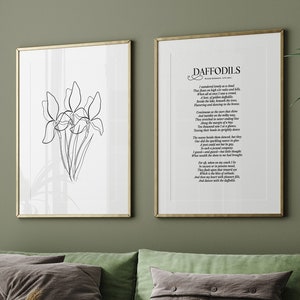 Spring Wall Art Set of 2 Prints William Wordsworth Daffodils Poem Poster Spring Quote Wall Decor Easter Classroom Printable Digital Art Gift