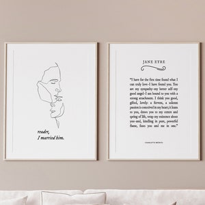 Jane Eyre Print, Jane Eyre Quote, Jane Eyre Quotes, Jane Eyre Wall Art, Charlotte Brönte, Reader I married him, Brönte sisters, bookish gift image 1