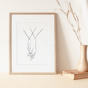Hands line drawing print, holding hands line art poster, couple one line drawing, soulmate lovers art, printable wall art, DIGITAL Download