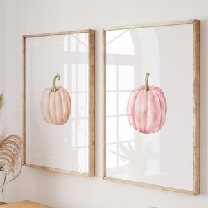 Rosa Halloween Dekor 3er-Set Drucke, Herbst Kürbisse Poster Minimalist Thanksgiving Dekor Halloween druckbare Wandkunst Herbst DIGITALE Kunst