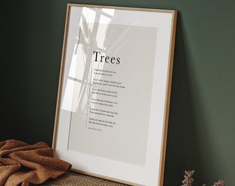 Trees Joyce Kilmer Poem, Printable Poem Joyce Kilmer Trees Poem, Literary Gift, Literature Gifts, Home Decor, Poetry Wall Art