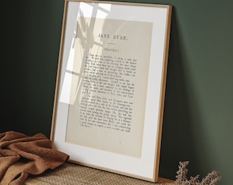 Jane Eyre Buchseitendruck, Charlotte Brontë Kapitel 1 (Digitaler Download)