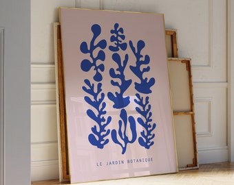 Matisse Print, Blue Matisse Poster, Pink Matisse Wall Art, Large Modern Abstract flower poster wall decor, Printable wall art. | DIGITAL