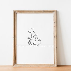 Cat Dog Line Art Print: Minimalist Pet Lover Wall Decor (Digital Download)