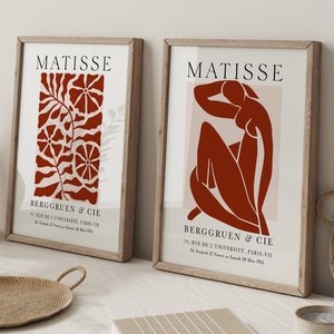 Matisse Set of 2 Prints, Gallery Wall Art Set, Red Brown Boho Matisse Exhibition Poster, Henri Matisse Print, Printable Download