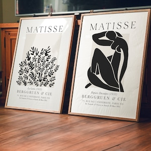 Matisse Print Set: Abstract Floral, Woman Art (Digital Download) Black and White PRINTABLE Set of 2 Prints Gallery Wall Set Feminine Poster