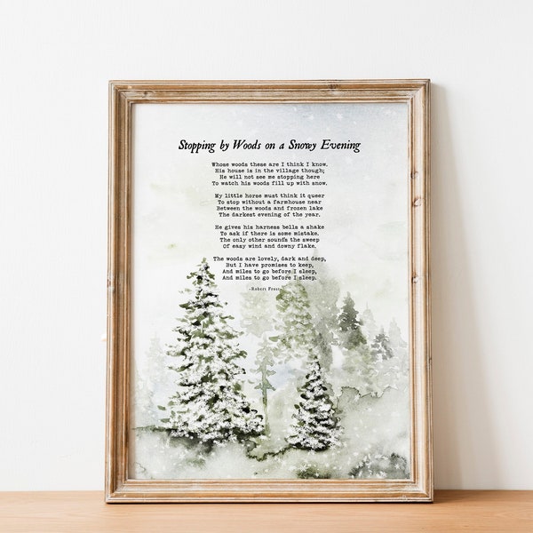 Stopping by Woods on a Snowy Evening, Robert Frost Poem, Christmas Quotes Wall Art Print, Christmas Printables | Digital Download