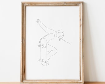 Skateboarder Girl Line Art Print, Teen Room Decor (Digital Download)