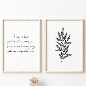 Jane Eyre Quote Set of 2 Prints Bookish Gift for Book Lovers Charlotte Brönte Classic Literature Wall art Cottagecore Reading Nook Poster