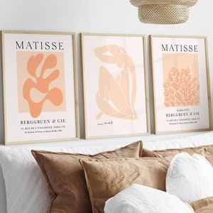 Orange Matisse Set of 3 Prints Boho Wall Art Above Couch Art Orange Abstract Floral Posters Matisse Printable Wall Art DIGITAL download