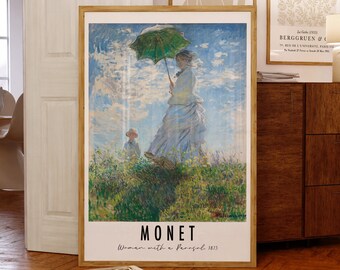 Claude Monet Woman with a Parasol Classic Printable Wall Art, Monet Exhibition Poster, Vintage Print, Monet Spring Painting Digital Download