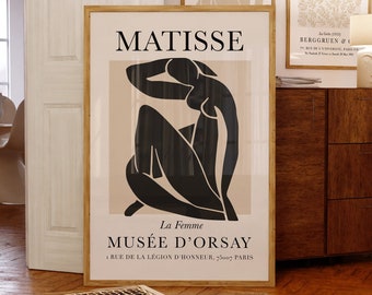 Impresión de Henri Matisse, cartel de Matisse negro beige, arte de pared imprimible de mujer abstracta de La Femme, exposición Taupe Matisse, descarga digital