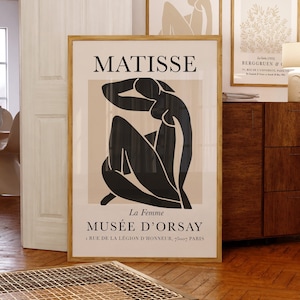 Stampa Henri Matisse, Poster Matisse Nero Beige, Arte murale stampabile La Femme Abstract Woman, Mostra Taupe Matisse, Download digitale