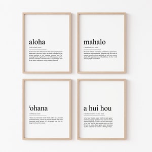 Stampa Ohana, stampa Aloha. Set di 4 poster hawaiani, regalo Ohana, decorazione murale hawaiana, regalo di inaugurazione della casa alle Hawaii, arte murale stampabile