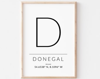 Donegal Irland-tryck: Irländsk typografisk väggkonst (digital nedladdning)