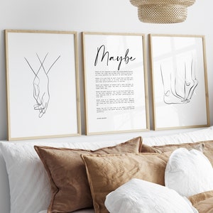 Tal vez poema de amor, conjunto de 3 impresiones sobre la cama, regalo de boda, póster de dibujo de almas gemelas, regalo de aniversario para esposa / DESCARGA DIGITAL