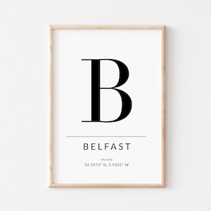 Belfast poster, Irish Wall Decor, Irish Gifts, Irish Art Print, Ireland Posters, Gps coordinates gift, printable wall art | Digital Download