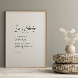 Emily Dickinson, I&#39;m Nobody Who are you? Emily Dickinson Poem, Emily Dickinson Quotes, literary gift, printable