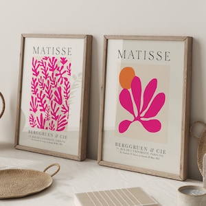 Lot de 2 impressions roses Matisse, art mural tendance rose vif, art mural BCBG pour ados, affiches de la nature moderne, abstrait imprimable téléchargement numérique