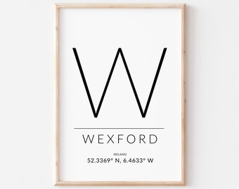 Wexford Irland-tryck, koordinattaffisch, irländsk gåva (digital nedladdning)