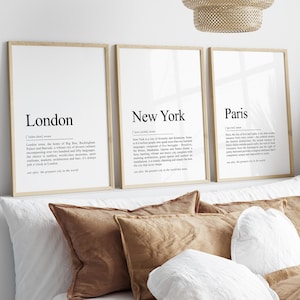 New York Souvenir, 3er-Set Drucke, London Definition Druck, Reise Poster Geschenke, NYC, Paris druckbare Wandkunst | Digitaler Download