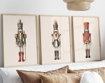 Nutcracker Prints Set of 3 Vintage Christmas Holiday Wall Decor Xmas Gallery Wall Art Poster Christmas Nursery Decorations Digital Download,
