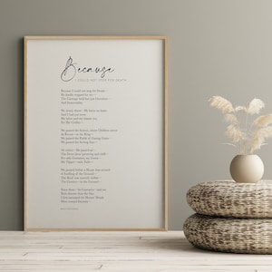 Emily Dickinson, Because I could not stop for Death, Emily Dickinson Poem, Emily Dickinson Quotes, literary gift, printable