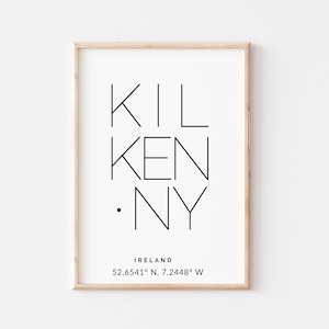 Kilkenny City Typography, Name, Word, Coordinates, City Poster, Gifts, Kilkenny Wall Art, Travel, Kilkenny Ireland, Typography, City Name