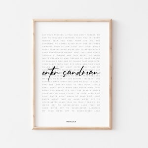 Metallica Song Lyrics Print Metallica Lyrics Wandkunst Etsy
