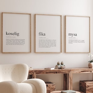 Hygge Definition Set of 6 Prints, Lagom Gift, Fika Poster, Swedish Office decor, Scandi Art, Nordic Scandinavian words | DIGITAL DOWNLOAD