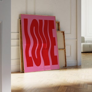 Póster de amor del día de San Valentín, impresión vintage de los años 70, arte de pared rojo genial, fuente retro ondulada, cita de amor, arte, decoración de dormitorio de moda, tipografía de amor imprimible