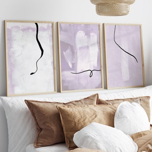 Conjunto de 3 impresiones moradas Conjunto de 3 impresiones abstractas en lila Arte de pared Impresiones de arte para sala de estar Conjunto de impresiones de pared de galería Pósteres para dormitorio Arte industrial DIGITAL