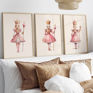 Printable Christmas Nutcracker Prints Pink Christmas Nutcrackers Set of 3 Digital Prints, Trendy Holiday Decorations, Xmas Downloadable art