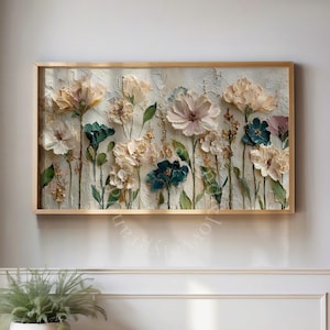Flower Frame TV Art 3D Impasto Oil Painting for TV Textured Pressed Flowers Artwork, Brush Strokes Print (Digital Download)