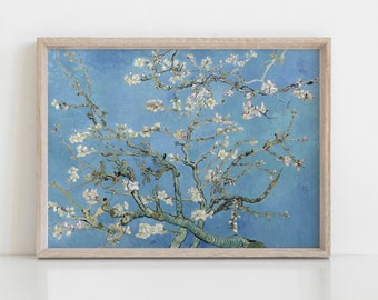 Van Gogh Almond Blossom painting, Vintage flowers poster, Antique Floral print, Blue room décor, Printable wall art / DESCARGA DIGITAL