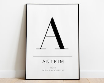 Antrim Ireland Print: Minimalist Typography Wall Art (Digital Download)