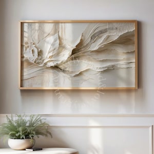 Fall Frame TV Art Abstract 3D Impasto Painting for TV, Neutral Beige Autumn Artwork Screensaver (Digital Download)