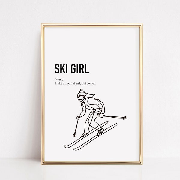 Ski Girl Print, Skiing Gifts, Skiing Gift, Gifts for Skier, Gift for Ski Lover, Skiing Poster, Skiing Wall Art, teen gift, gifts for her