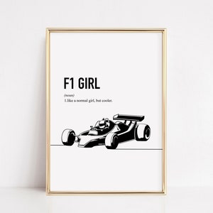 F1 Gifts, F1 Girl Present, Teen Room Decor, Dorm Wall Prints, Racing Car Printable DIGITAL Art, Formula one 1 gift for her, Gifts for girls