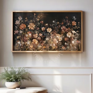 Fall Flowers Frame TV Art Vintage Wildflowers Oil Painting for TV Dark Floral Artwork, Fall Themed Screensaver (Digital Download)