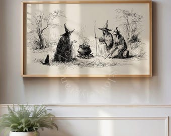 Samsung Frame TV Art Halloween Line Art Set of 5 Vintage Bundle, Spooky Season Frame TV Fall Decor Dark Academia Tv Art  (Digital Download)
