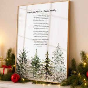 Stopping by Woods on a Snowy Evening, Robert Frost Christmas Poem Christmas Quotes Wall Art Print, Christmas Printables | Digital Download