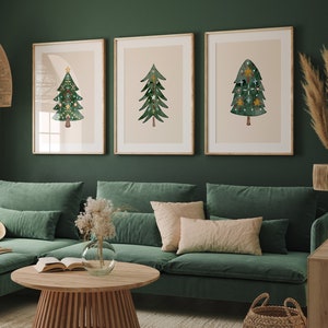 Printable Set of 3 Christmas Tree Prints Xmas Digital Prints, Christmas Poster Scandinavian wall art, Scandi Christmas Holiday Decorations