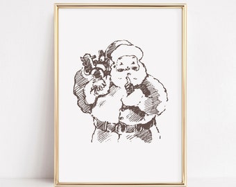Vintage Santa Print, Trendy Santa Poster, Old Father Christmas Classroom wall art seasonal printable for Kids Room Classic Xmas DOWNLOAD