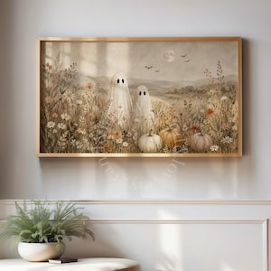 Halloween Frame Tv Art Fall Watercolor Painting, Ghosts Neutral Autumn Decor, Moody Gothic Decor (Digital Download)