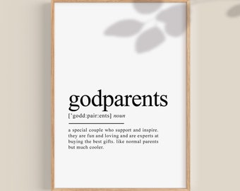 Godparents Definition Print, Godparents Gift, Godparent gift, Birthday gifts for godparents, godmother godfather Printable wall art