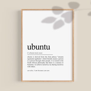 Ubuntu Definition Print South African Wall Art Ubuntu Poster Self Love Home Decor Inspirational Quotes Africa Printable Wall Art Download
